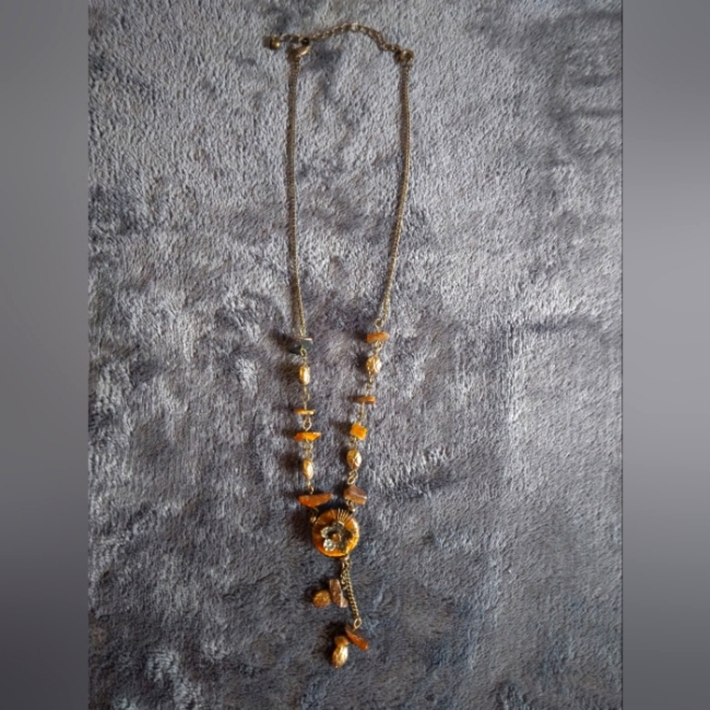 Brass and tiger eye vintage necklace